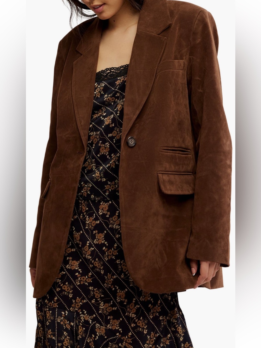 NWOT Free People Paper Cut Faux Suede Blazer BROWN BEAR SZ L